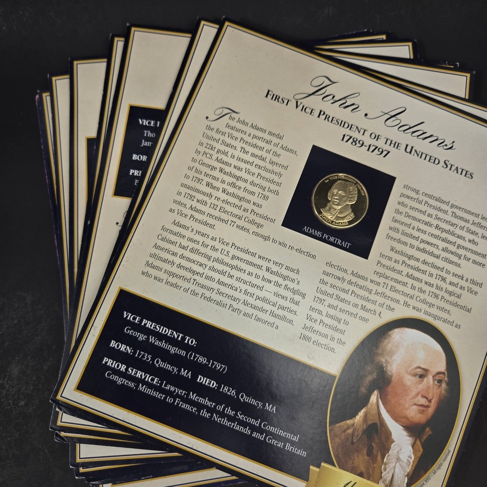 US Vice Presidents PCS Card Set 22kt Gold Layered Medal Vintage Stamp Collection